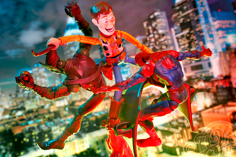 Illustration for article titled Creepy Woody Trolling the World's Coolest Figures and Toys